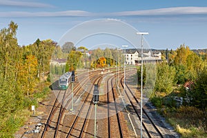 Ebersbach-Neugersdorf, Saxony, Germany - 10.13.2019; a modern regional train leaves the railway station