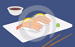 Ebi nigiri, cooked shrimp sushi