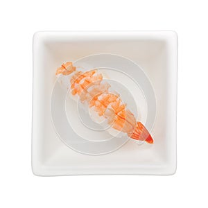 Ebi nigiri in square bowl