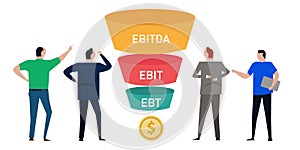 EBITDA EBIT and EBT Business man analyze Earning before tax depreciation amortization funnel photo