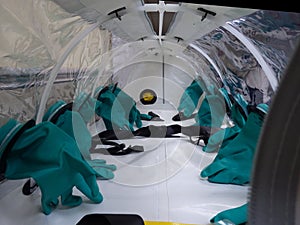 Ebola Hemorrhagic Fever Virus Isolation Pod with gloved ports
