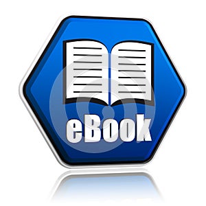 Ebook and book sign in blue hexagon banner