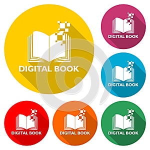 Ebook digital download icon with long shadow