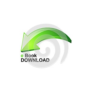 Ebook download with green arrow vector icon, isolated on white background