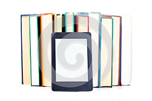 Ebook leaning paper books. New technology concept