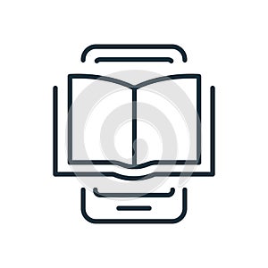 Ebook Line Icon on Mobile Phone. Electronic Book Device for Education and Learning. E-book Reader, E-reader linear icon