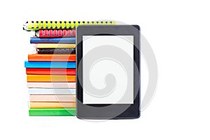 Ebook together with classic paper books and agendas concept of n