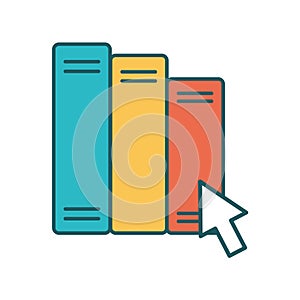 Ebooks with cursor arrow line and fill style icon vector design