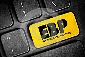 EBP Evidence-based practice - idea that occupational practices ought to be based on scientific evidence, text button on keyboard