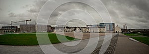 Ebrington square, landmark of old army barracks in londonderry or derry on a cloudy day. Memorial place of northern ireland