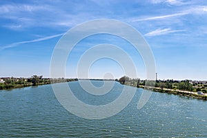 Ebro river through the Ebro Delta park in Catalonia Spain