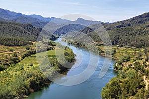 Ebro river Miravet castle in Catalonia photo