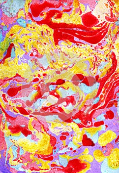 Ebru colorful Turkish painting on the water. Gouache texture f