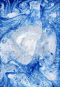 Ebru gouache blue wash painted soft background for web and prin