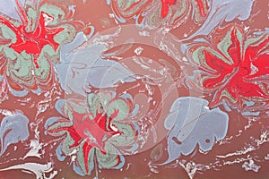 Ebru marbling Art with flower patterns. Abstract colored background