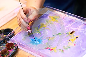 Ebru marbling painting art technology on water