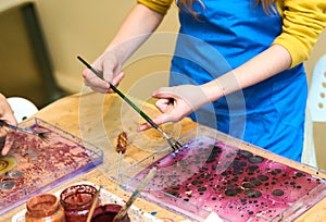 Ebru marbling painting art technology on water