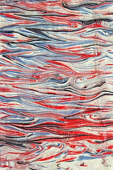 Ebru paper blue red waves natural paints