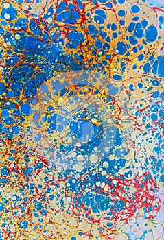 Ebru paper blue yellow red points