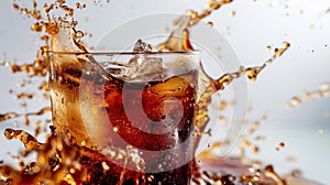 Ebullient Symphony, A Captivating Dance of Soda, Ice, and Splashing Water in a Glass