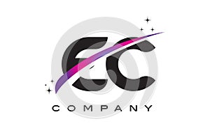 EC E C Black Letter Logo Design with Purple Magenta Swoosh photo