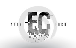 EC E C Pixel Letter Logo with Digital Shattered Black Squares photo