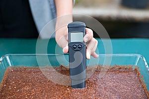 The ec meter measures the water