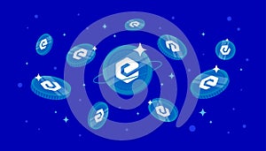 ECash XEC coins falling from the sky. XEC cryptocurrency concept banner background