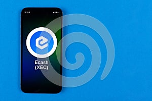 Ecash XEC symbol. Trade with cryptocurrency, digital and virtual money, banking with mobile phone concept. Business