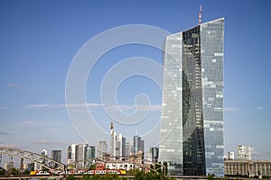 ECB and skyline of Frankfurt in the background