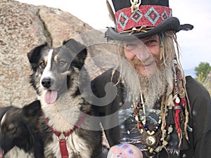 Eccentric older gentleman with his dog