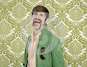 Eccentric retro mustache geek man salesperson