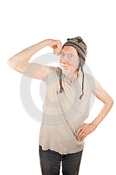 Eccentric Senior Man Flexing His Muscle