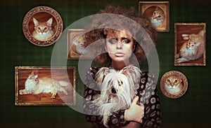 Eccentric Shaggy Woman with Pet - Little Puppy