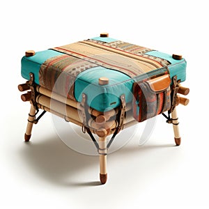 Eccentric Teal And Wood Ottoman By Bnida With Mesoamerican Influences And Naturecore Style