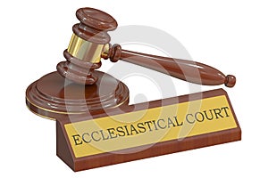 Ecclesiastical court concept with gavel. 3D rendering