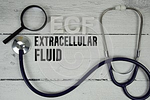 ECF Extracellular Fluid text with Stethoscope on wooden background