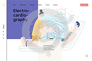 ECG electrocardiography - medical tests web template. Flat vector photo