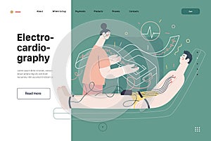 ECG electrocardiography - medical tests web template. Modern flat vector photo