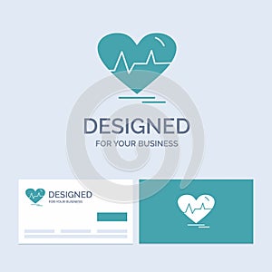 ecg, heart, heartbeat, pulse, beat Business Logo Glyph Icon Symbol for your business. Turquoise Business Cards with Brand logo