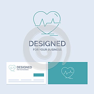ecg, heart, heartbeat, pulse, beat Business Logo Line Icon Symbol for your business. Turquoise Business Cards with Brand logo
