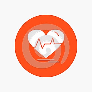 ecg, heart, heartbeat, pulse, beat White Glyph Icon in Circle. Vector Button illustration