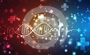 Ecg line background with digital Dna illustration, Health care and Medical Science and Biotechnology concept background