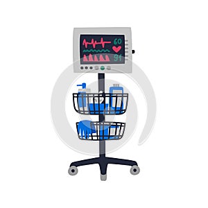 ECG machine. Cardiac monitor displaying heartbeat - Medical equipment. Flat style vector illustration on white photo