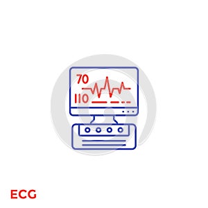 Ecg machine, heart diagnostics line icon