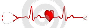 ECG pulse graph with heart shape and stethoscope