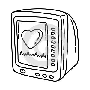 ECG vital signs monitor Icon. Doodle Hand Drawn or Outline Icon Style