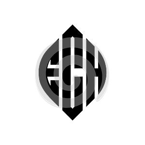ECH circle letter logo design with circle and ellipse shape. ECH ellipse letters with typographic style. The three initials form a