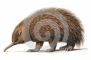 Echidna in full growth animal on white background. Generate Ai photo