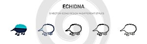 Echidna icon in filled, thin line, outline and stroke style. Vector illustration of two colored and black echidna vector icons